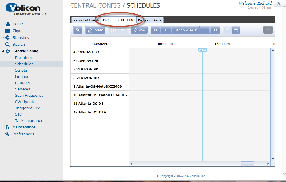 Figure: Manual Recordings Tab